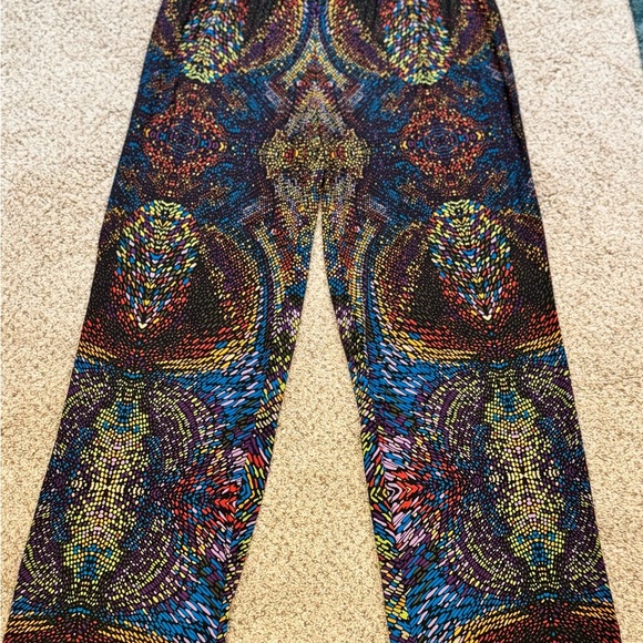 Bohemian Officecore 2X Plus Size Women Wide Leg Pull On Pants Colorful Print - Picture 1 of 7